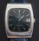 A gentleman's 1970's? stainless steel Omega Constellation Automatic wrist watch, the dark green dial