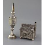 A continental 800 standard silver Judaica silver spice tower and similar sterling silver tzedakah
