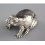 An Edwardian novelty silver pin cushion modelled as a frog by Adie & Lovekin Ltd, Birmingham,