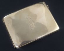 A George V 9ct gold concave cigarette case, with engraved monogram and crest and interior military