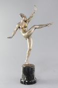 Jean-Pierre Morante. An Art Deco silvered bronze figure of a dancing girl, signed, on marble