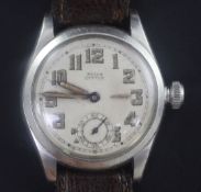 A boy's size 1940's? steel Rolex Oyster manual wind wrist watch, with Arabic dial and subsidiary