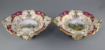 A rare pair of George Grainger & Co. Worcester topographical low footed dessert dishes, c.1846, each