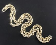 An early 20th century American? 10ct gold fancy oval link chain, 66cm, 56.5 grams.