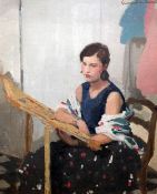 Lucien-Victor Guirand de Scévola (1871-1950)oil on canvasSpanish woman seated at a tapestry