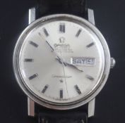 A gentleman's early 1970's stainless steel Omega Constellation automatic wrist watch, with baton