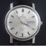 A gentleman's early 1970's stainless steel Omega Constellation automatic wrist watch, with baton