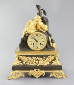 Barrand of Paris. A 19th century French bronze and ormolu mantel clock, surmounted with a sleeping