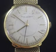 A gentleman's 18ct gold International Watch Co manual wind dress wrist watch, with baton numerals,