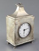 A George V silver mounted mantle carriage timepiece by Charles & Richard Comyns, with engraved