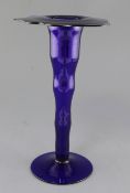 Borek Sipek. A blue glass vase, contemporary, with wavy stem and rim, 34.5cm