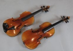 An L. Lowendall violin, stamped with the date 1881 Dresden, the body 14in., with another violin