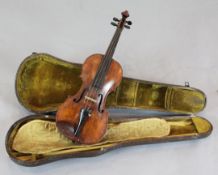 A violin with one piece back, bearing label for Franciscus Gobetti Veneliis 1703, overall 23in.,