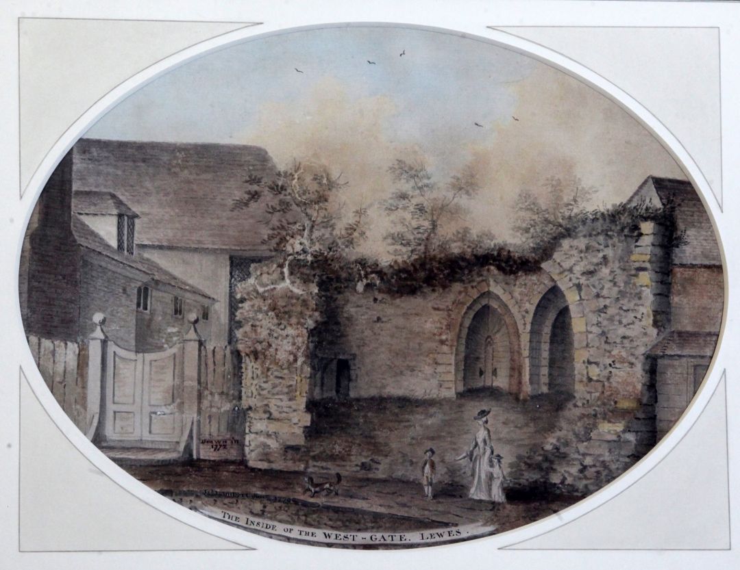 James Lambert Jnr (1741-1799)pair of watercoloursInside of the Westgate, Lewes and St Peter's West -