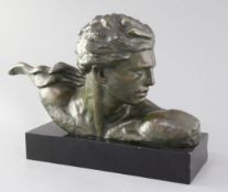 Alexandre Kelety (1918-1940). A bronze bust of Mermoz The Aviator, signed with foundry stamp, length