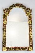 A Queen Anne style Vauxhall design mirror, the arched plated with a Bérainesque red and gilt verre