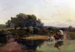 Thomas Pyne (1843-1935)oil on canvasHorses and cart crossing a ford, a church beyondsigned and dated