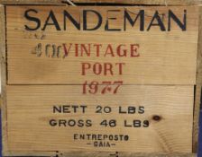 Twelve bottles of Sandeman 1977 Silver Jubilee vintage port, in original wooden box.