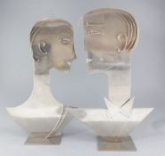 Franz Hagenauer (1906 - 1986). An impressive pair of chrome plated metal busts of a lady and