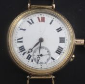 A 9ct gold WWI trench wristwatch, with enamelled dial and 17-jewel Swiss movement, Francois