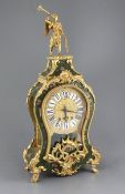 A French ormolu mounted Vernis Martin style bracket clock, with floral painted case and enamelled