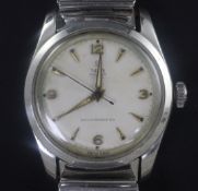 A gentleman's 1940's/1950's stainless steel Tudor Oyster Royal manual wind wrist watch, with baton