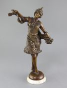 A.Godard. A bronze figure of a dancing flapper signed, on marble socle 17.5in.