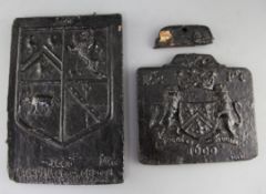 Two 16th century carved wooden armorials one inscribed '1600 Esq. Sackvill. Crow. of Brad-sted in