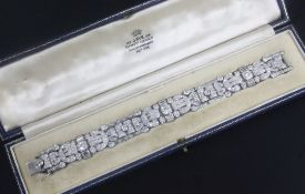 An attractive 1930's/1940's Art Deco white gold and diamond encrusted bracelet in Jays of London
