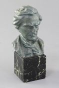 Onesto. A lost wax bronze bust of the composer Hector Berlioz, signed, with square marble plinth,