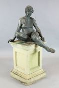 Attributed to Tommy Merrifield (b.1932). A bronze model of a seated nude woman, on composition