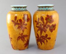 A pair of French Art pottery ovoid vases, by Optat Milet, Sevres, c.1890, decorated with brown