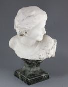 Jean Antoine Injalbert (1845-1933). An Italian white marble bust of Pan, with pipes and grapes at