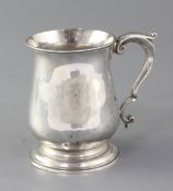 A George III silver baluster mug by William Shaw II, with engraved initials to the scroll handle,