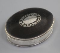 A late 18th / early 19th century white metal tortoiseshell and silver piqué snuff box, initialled