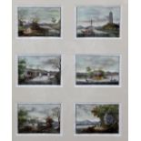 A set of twelve 19th century Chinese gouache on pith paper paintings, depicting views along a