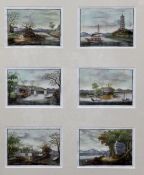 A set of twelve 19th century Chinese gouache on pith paper paintings, depicting views along a