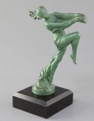 Max Le Verrier. 'Isa', a green patinated bronze car mascot modelled as a dancing woman signed, on