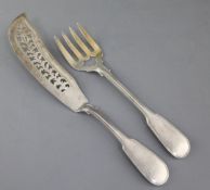 A pair of Victorian silver fiddle and thread pattern fish servers by Elizabeth Eaton, London,