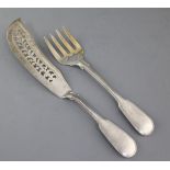 A pair of Victorian silver fiddle and thread pattern fish servers by Elizabeth Eaton, London,