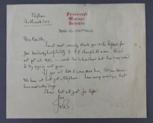 Betjeman, John (1906-1984). An autograph dated 29th June 1946, "Dear Neville, I must warmly thank