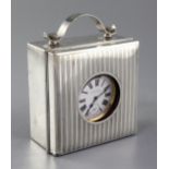 A plated Goliath pocket watch by J C Vickery, in silver mounted square case with strap handle and