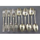 A set of six 19th century Russian 84 zolotnik bright cut engraved silver fiddle pattern dessert