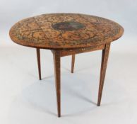 An Edwardian Sheraton Revival painted satinwood Pembroke table, decorated with a central medallion