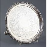 An early Victorian silver salver by Richard Pierce & George Burrows, with engraved foliate