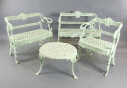 A near matching Victorian white painted cast iron three piece garden seating suite