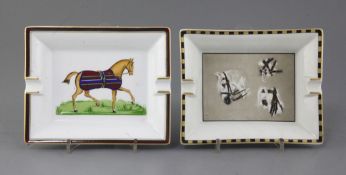 Two Hermes of Paris rectangular ashtrays, the first decorated with a strutting horse, the other with