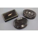 A late 18th century silver mounted tortoiseshell snuff box, 3.5in., an early 19th century