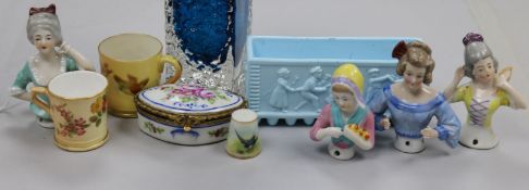 A group of miniature porcelain, glass ware etc