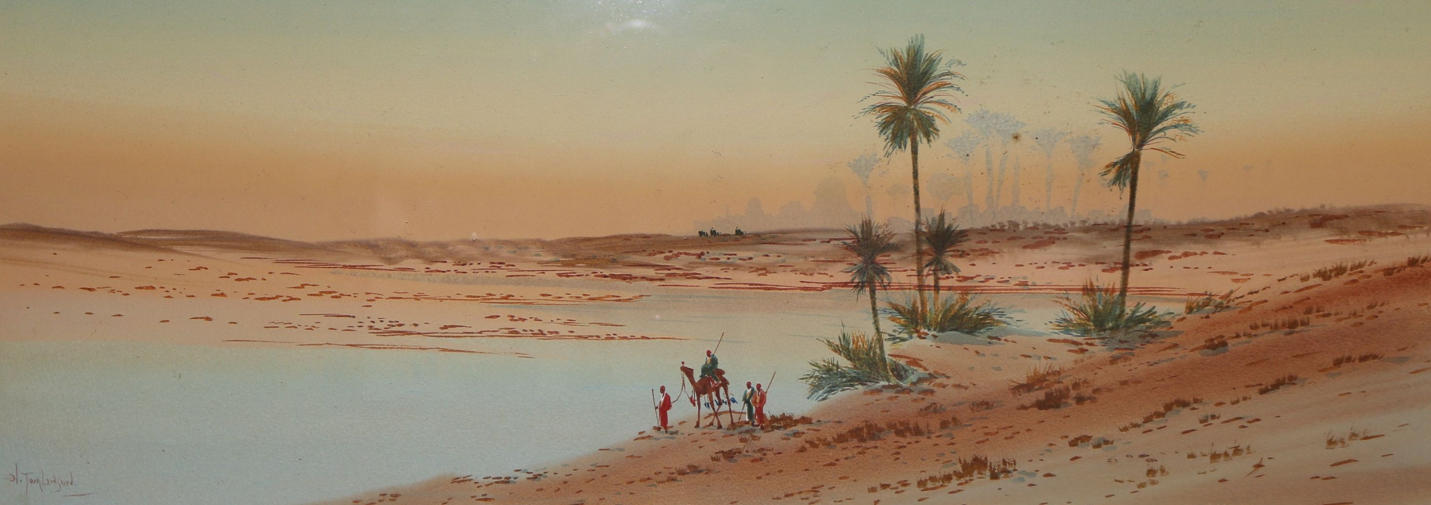 H. Tomlinson, pair of watercolours, desert scenes, signed, 24cm x 60cm